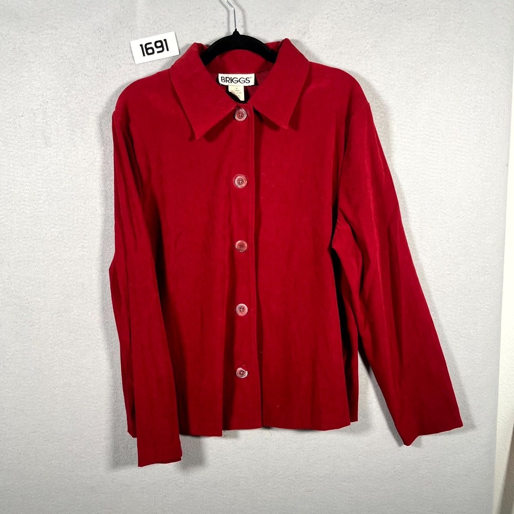Briggs Jacket Womens M Red Polyester Stretch Long Sleeve Casual Button Front